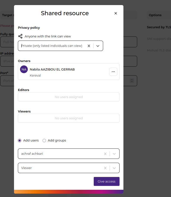 Shared resource dialog